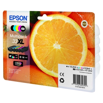 Preview: Epson Tinte 33XL C13T33574011 5er Multipack (BKMCY/Schwarz Foto) bis zu 650 Seiten