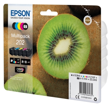 Preview: Epson Tinte 202 C13T02E74010 5er Multipack (BKMCY/Schwarz Foto) bis zu 300 Seiten