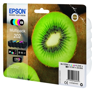 Preview: Epson Tinte 202 C13T02E74010 5er Multipack (BKMCY/Schwarz Foto) bis zu 300 Seiten