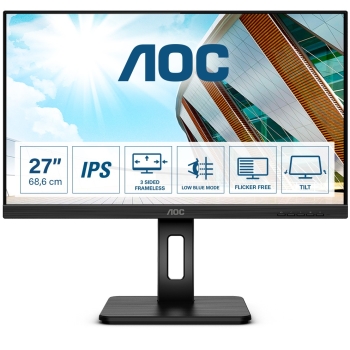 68.6cm/27'' (2560x1440) AOC Q27P2Q 4ms 16:9 USB HDMI DisplayPort Speaker Pivot Quad HD Black