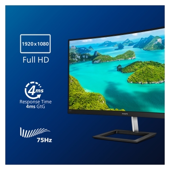 Preview: 81.3cm/32'' (1920x1080) Philips E-line 322E1C Curved 16:9 4ms HDMI VGA DisplayPort VESA Full HD Black Silver