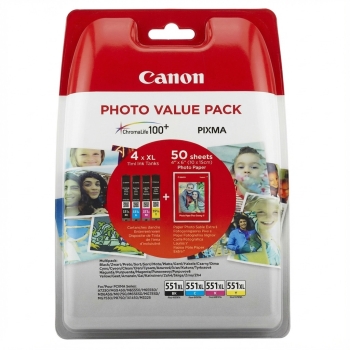 Canon Tinte CLI-551XL 6443B006 Multipack BKCMY+Fotopapier