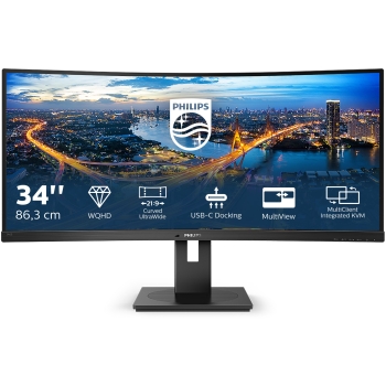 86.4cm/34 (3440x1440) Philips B Line 346B1C 21:9 UWQHD Curved 5ms 100Hz HDMI DP USB-C Speaker Black