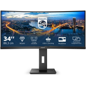 Preview: 86.4cm/34 (3440x1440) Philips B Line 346B1C 21:9 UWQHD Curved 5ms 100Hz HDMI DP USB-C Speaker Black
