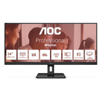 86.4cm/34 (3440x1440) AOC U34E2M Wide Quad HD 100Hz DP 2xHDMI 4 ms Black