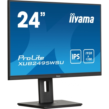 61.1cm/24 (1920x1200) Iiyama Prolite XUB2495WSU-B7 16:10 FHD IPS 4ms 75Hz HDMI DP USB Speaker Pivot Black