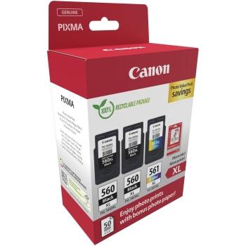 Preview: Canon Tinte PG-560XL/CL-561XL 3712C012 3er Multipack (2xBK/Color) inkl. Fotopapier