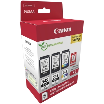 Preview: Canon Tinte PG-545XL/CL-546XL 8286B015 3er Multipack (2xBK/Color) inkl. Fotopapier