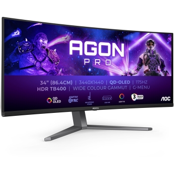 86.36cm/34 (3440x1440) AOC AGON PRO AG346UCD OLED HDR400 TrueBlack 0.03ms 175Hz 2xHDMI DP Speaker DarkGrey