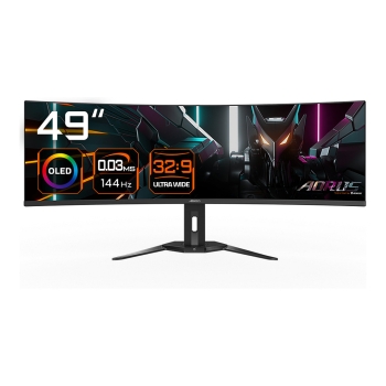 124.5cm/49 (5120x1440) Gigabyte Monitor Aorus CO49DQ DQHD curved HDR400 TrueBlack 0.03ms 144Hz 2xHDMI DP USB-C Speaker Black