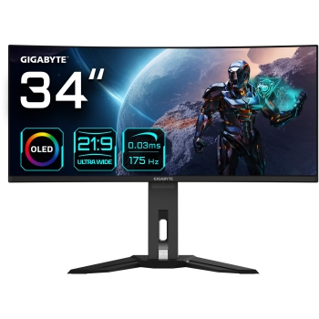 86.4cm/34 (3440x1440) Gigabyte MO34WQC 21:9 WQHD OLED HDR400 0.03ms 175Hz 2xHDMI DP USB-C Speaker Black