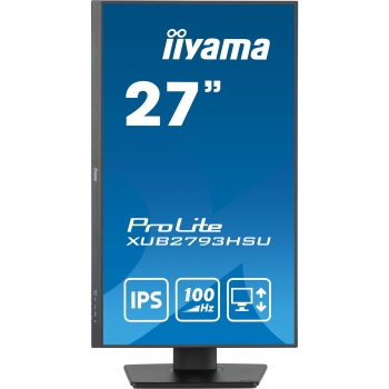 Preview: 68.6cm/27 (1920x1080) iiyama ProLite XUB2793HSU-B7 16:9 FHD IPS 1ms 100Hz HDMI DP Speaker Pivot Black