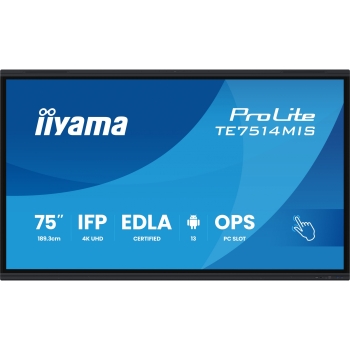 189.3cm/75 (3840x2160) iiyama ProLite TE7514MIS-B2AG 16:9 4K UHD VA Touch 8ms 60Hz 24/7 4xHDMI DP USB-C LAN WIFI Speaker Black