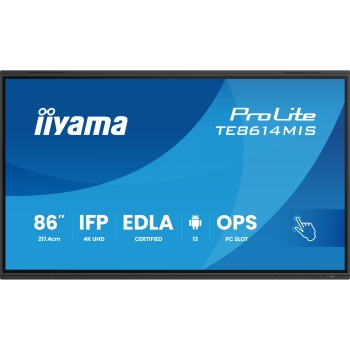 218cm/86 (3840x2160) iiyama ProLite TE8614MIS-B2AG 16:9 4K UHD VA Touch 6.5ms 60Hz 24/7 4xHDMI DP USB-C LAN WIFI Speaker Black