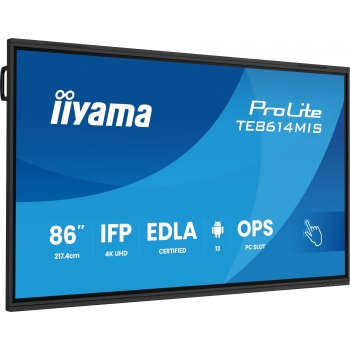 Preview: 218cm/86 (3840x2160) iiyama ProLite TE8614MIS-B2AG 16:9 4K UHD VA Touch 6.5ms 60Hz 24/7 4xHDMI DP USB-C LAN WIFI Speaker Black
