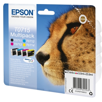 Preview: Epson Tinte T0715 4er-Pack black + color T0715