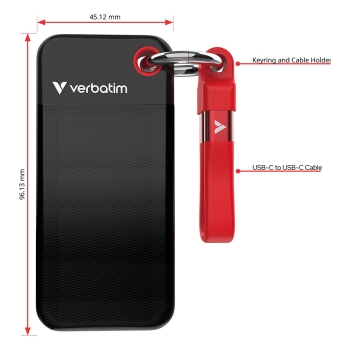 Preview: 1TB Verbatim Pocket USB 3.2 Typ-C schwarz-rot
