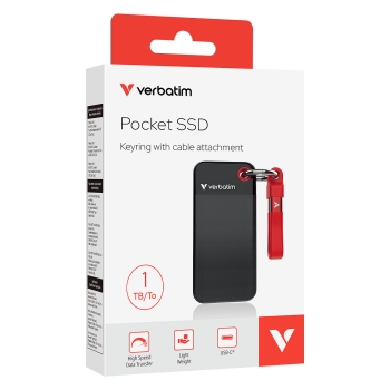 Preview: 1TB Verbatim Pocket USB 3.2 Typ-C schwarz-rot