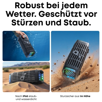 Preview: ANKER Soundcore Boom 3i black robuster Outdoor Bluetooth Lautsprecher IP68 50W BassUp 16h Spielzeit Lichtshow TWS-Stereo