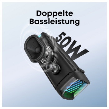 Preview: ANKER Soundcore Boom 3i black robuster Outdoor Bluetooth Lautsprecher IP68 50W BassUp 16h Spielzeit Lichtshow TWS-Stereo