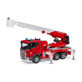 BRUDER Scania Super 560R Feuerwehr mit Drehleiter. Wasserpumpe. Light & Sound