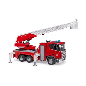 Preview: BRUDER Scania Super 560R Feuerwehr mit Drehleiter. Wasserpumpe. Light & Sound