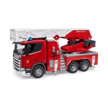 Preview: BRUDER Scania Super 560R Feuerwehr mit Drehleiter. Wasserpumpe. Light & Sound