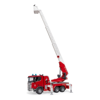 Preview: BRUDER Scania Super 560R Feuerwehr mit Drehleiter. Wasserpumpe. Light & Sound