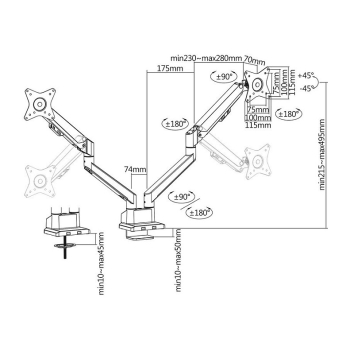 Preview: ROLINE LCD-Doppelarm. Tischmontage. Gasfeder. 5 Gelenke. 17-32 Zoll. bis 2x 9 kg. silberfarben