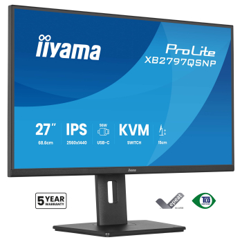 68,5cm/27 (2560x1440) iiyama ProLite XB2797QSNP-B1 16:9 WQHD IPS 1ms 75Hz HDMI DisplayPort USB USB-C LAN VESA Speaker KVM Pivot Black