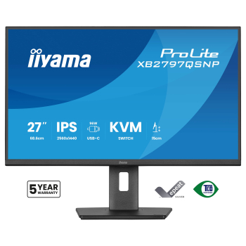Preview: 68,5cm/27 (2560x1440) iiyama ProLite XB2797QSNP-B1 16:9 WQHD IPS 1ms 75Hz HDMI DisplayPort USB USB-C LAN VESA Speaker KVM Pivot Black