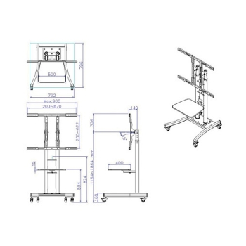 Preview: VALUE LCD-/TV-Rollstnder schwarz bis 125kg 81.28cm 32Zoll bis 254cm 100Zoll