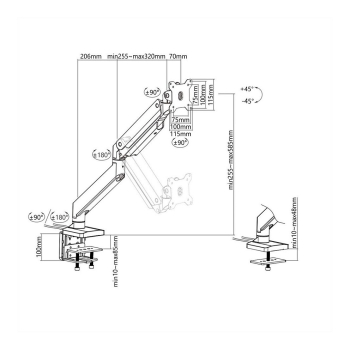 Preview: ROLINE LCD-Arm. Tischmontage. Gasfeder. 5 Gelenke. bis 18 kg