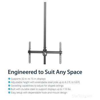 Preview: STARTECH.COM TV Deckenhalterung - 2.5m bis 3m Stange-Vollbewegliche Fernsehhalterung-TV VESA Halterung 32 bis 70Zoll (81cm - 178cm)