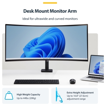 Preview: StarTech.com Monitor Desk Mount For 49 Ultrawide Curved Screen. Max 44lb - Befestigungskit (Federarm. Schwenkarm. Basis. VESA-Halterung