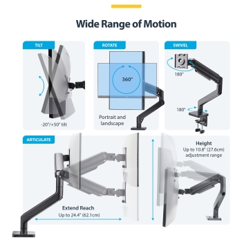 Preview: StarTech.com Monitor Desk Mount For 49 Ultrawide Curved Screen. Max 44lb - Befestigungskit (Federarm. Schwenkarm. Basis. VESA-Halterung