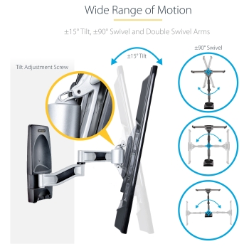 Preview: StarTech.com Articulating TV Wall Mount. VESA Wall Mount Supports 65 inch/99lb/Flat/Curved TVs. Retractable Low Profile Wall Mount TV Bracket