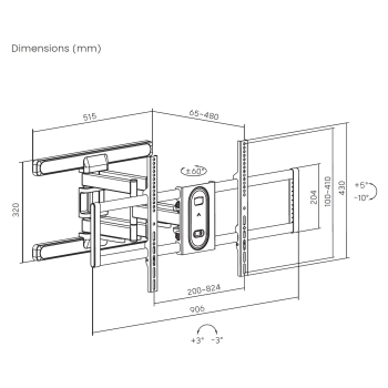 Preview: Equip Wandhalterung 43-100/1TFT V.bewegl.2Gelenke 60Kg sw retail
