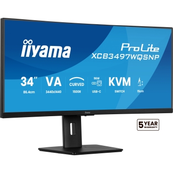 86.4cm/34 (3440x1440) iiyama ProLite XCB3497WQSNP-B1 21:9 UWQHD VA 0.4ms 120Hz HDMI DP USB-C Speaker Black