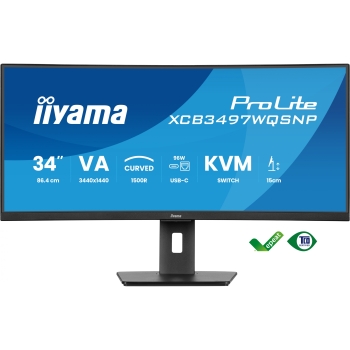 Preview: 86.4cm/34 (3440x1440) iiyama ProLite XCB3497WQSNP-B1 21:9 UWQHD VA 0.4ms 120Hz HDMI DP USB-C Speaker Black