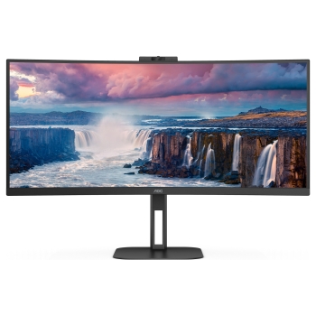 Preview: 86cm/34 (3440x1440) AOC CU34V5CW 21:9 VA 1ms 100Hz HDMI DisplayPort USB-C KVM VESA Speaker Webcam Silver/Black