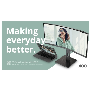 Preview: 86.4cm/34 (3440x1440) AOC CU34P3CV 21:9 VA 1ms 100Hz HDMI DisplayPort USB-C USB-Hub RJ45 KVM VESA Speaker Black