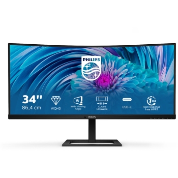 86.36 cm/34 (3440x1440) Philips 346E2CUAE/00 21:9 WQHD VA 4ms 100Hz USB-C HDMI DisplayPort VESA Black