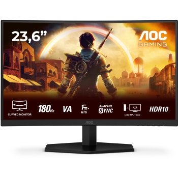 59.9cm/23.6 (1920x1080) AOC C24G42E 16:9 Fast VA 1ms 180Hz HDMI2.0 DisplayPort1.4 Speaker AdaptiveSync Curved HDR10 Black/Red