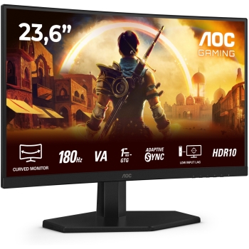 Preview: 59.9cm/23.6 (1920x1080) AOC C24G42E 16:9 Fast VA 1ms 180Hz HDMI2.0 DisplayPort1.4 Speaker AdaptiveSync Curved HDR10 Black/Red