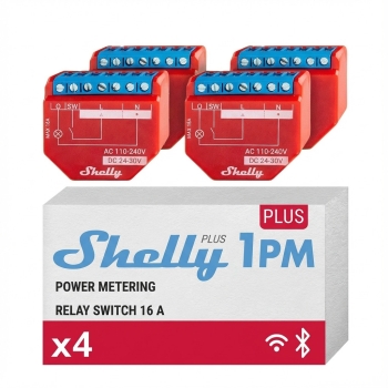 Shelly Relais 1PM Gen4 4er Pack max 16A 1 Kanal Messfunktion WLAN Matter Zigbee Bluetooth