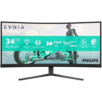 86.36 cm/34 (3440×1440) Philips 34M2C3500L/00 21:9 WQHD Fast VA 1 ms 180 Hz 2× HDMI 2.0 DisplayPort 1.4 VESA Black