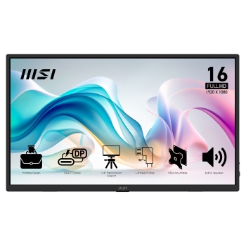 39.6cm/15.6 (1920×1080) MSI PRO MP165DE E6 16:9 IPS 4ms 60Hz USB-C HDMI 2.0b 250 cd/m² Black