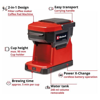 Preview: Einhell TE-CF 18 Li solo Akku-Kaffeemachine