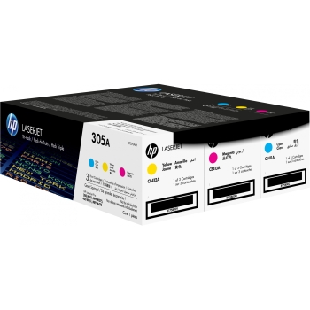 Preview: HP 305A original Toner cartridge CF370AM cyan magenta yellow standard capacity 2.600 pages 3-pack